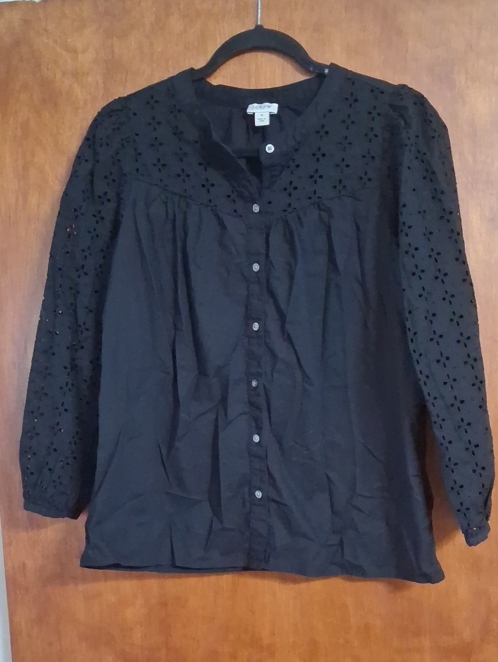 J. Crew Black Eyelet Button-Up Blouse
